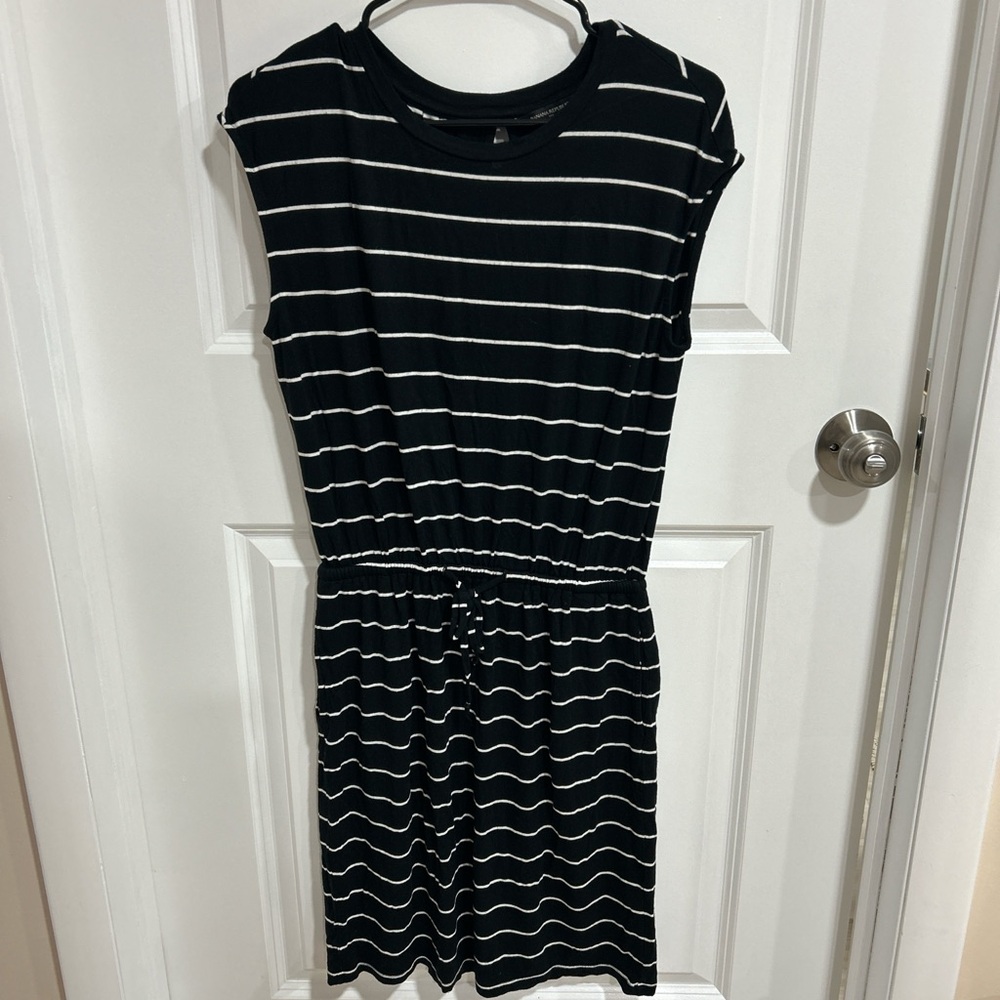 Banana Republic Black and White Striped Midi Dress